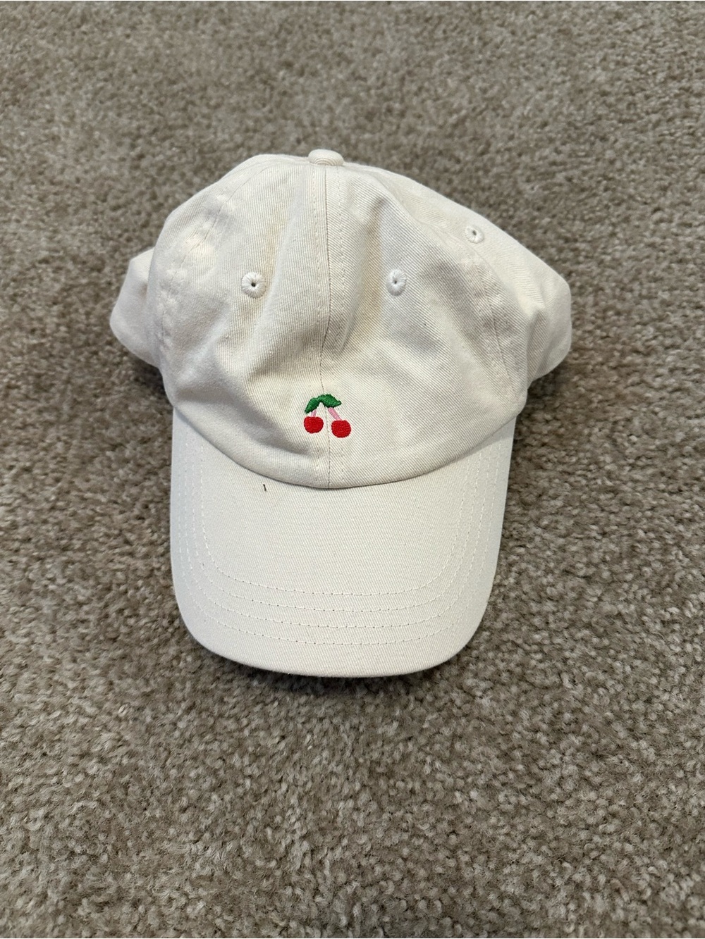 Urban Outfitters Cream Baseball Cap with Cherry Embroidery